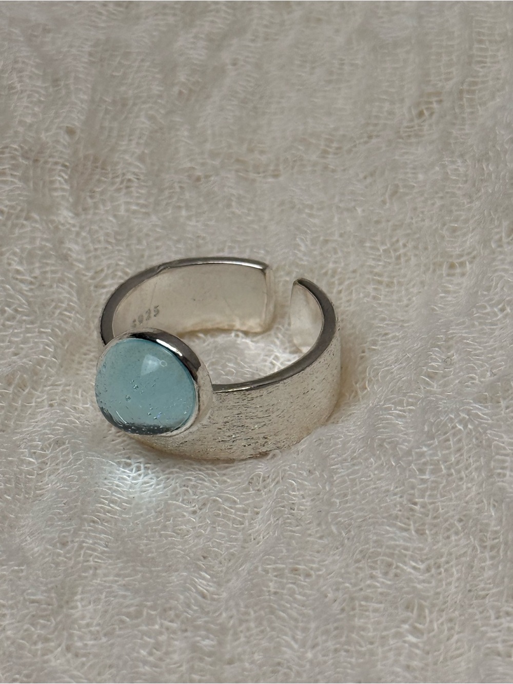 Sterling Silver Ring with Light Blue Stone, Size 6.5-7